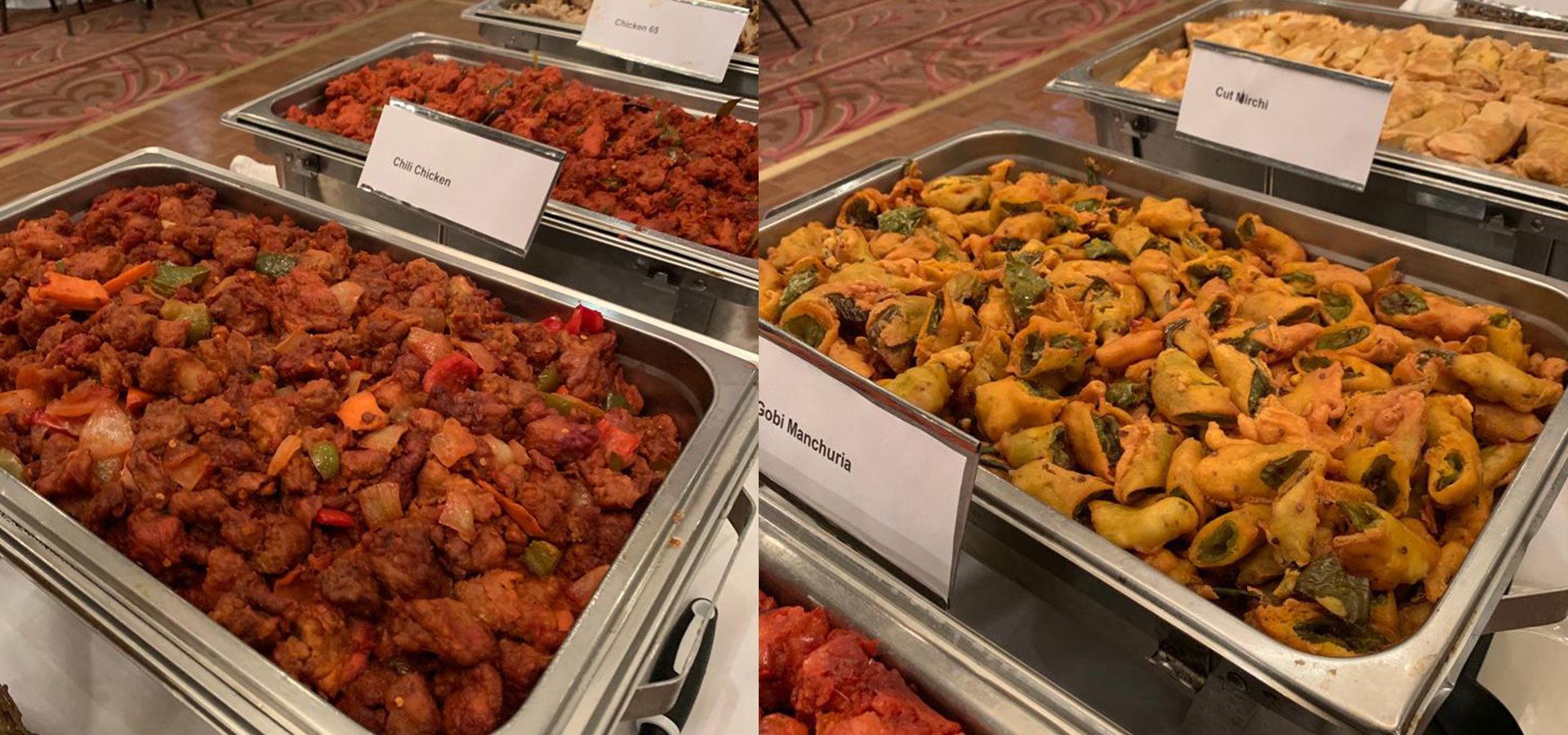 Indian catering spread — colorful dishes for celebrations and events